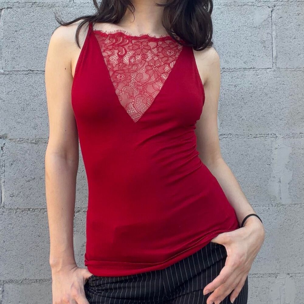H&M Red Lace Cami Top Size S